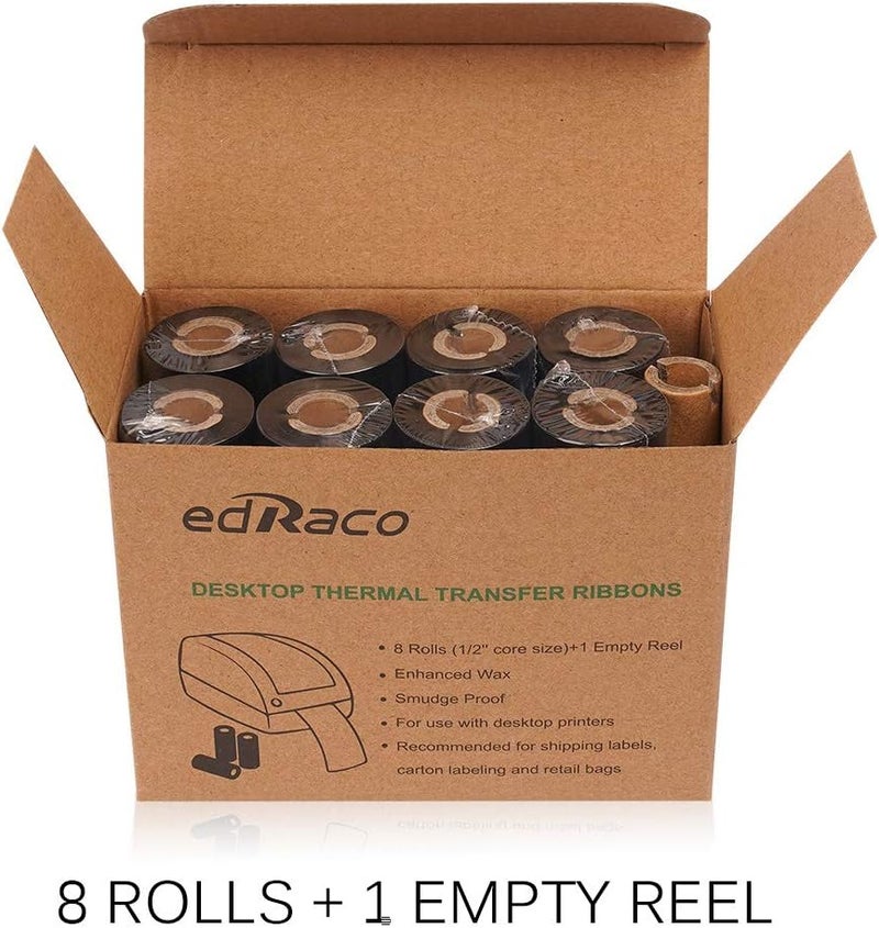 Edraco Desktop Thermal Transfer Ribbons -Enhanced Wax, 8 Rolls, 4.33" x 244'/110mm x 74m for Zebra Desktop Printer - Image 2